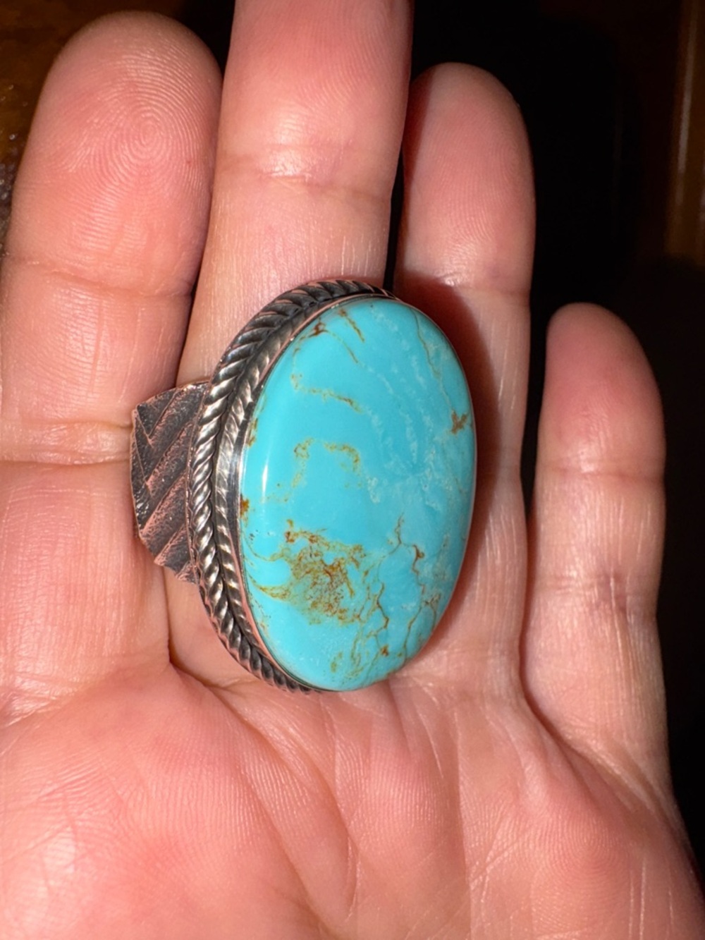 Large Turquoise Stone Silver Ring